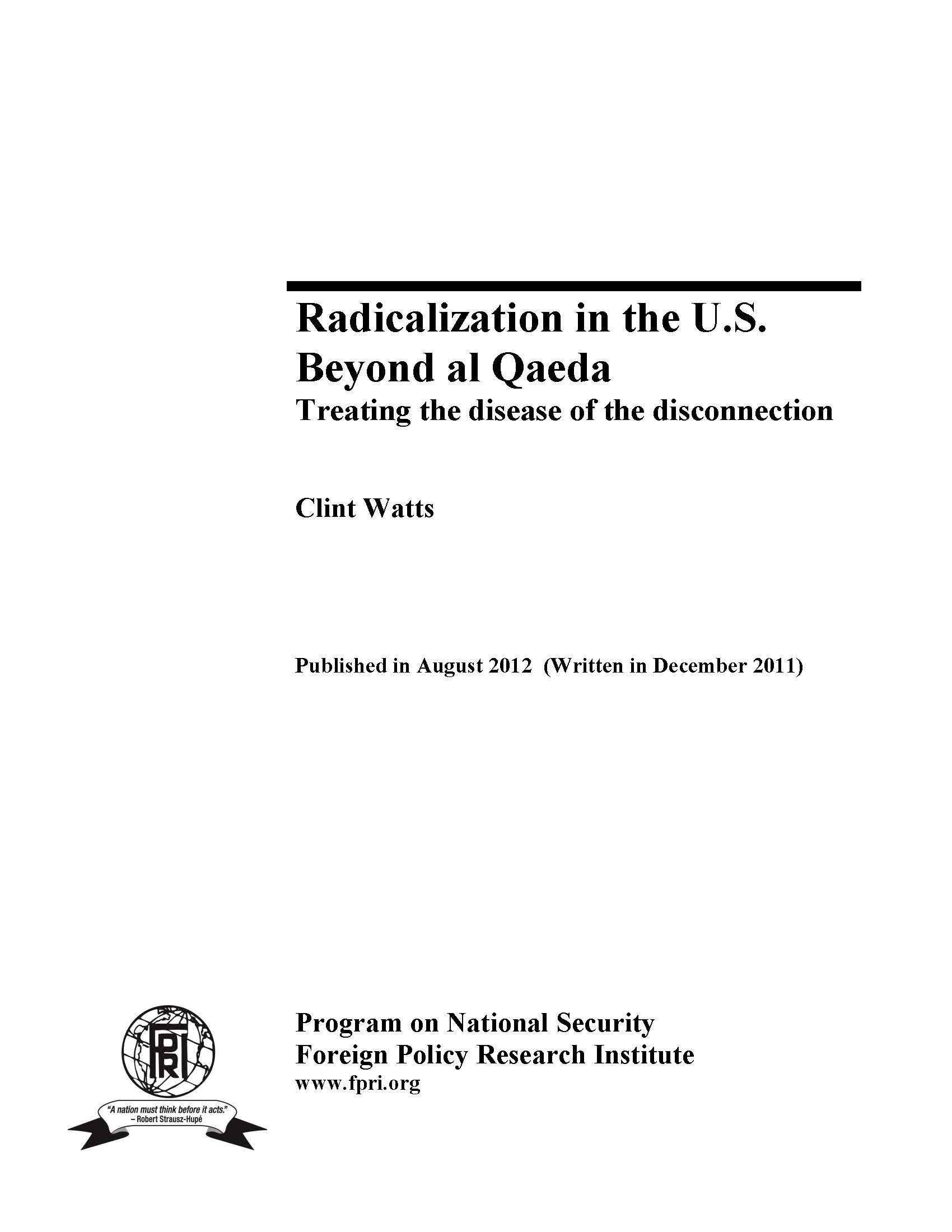 Radicalization in the U.S. Beyond al Qaeda