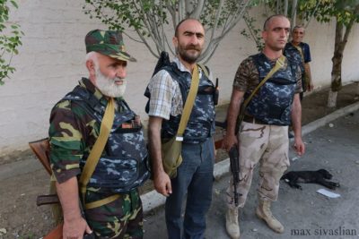 Armed group leader Pavlik Manukyan (centre) and his men after seizing the police station in Yerevan (Source: Gardmanahay/WikiCommons).