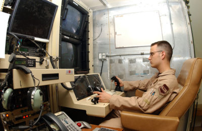 U.S. airman operating an unmanned aerial vehicle