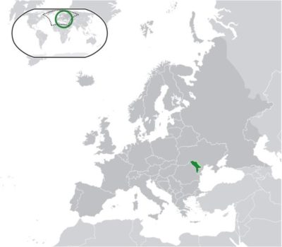 Map of Europe with Moldova Highlighted in Green