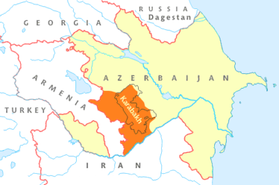 Map of Nagorno-Karabakh region in relation to Armenia and Azerbaijan (Source: Walden69/Wikimedia Commons)