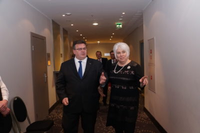 Lithuanian Minister of Defense Linas Linkevičius (left) and former Estonian Minister of Foreign Affairs Marina Kaljurand (right) meeting in 2016. (Source: Estonian Foreign Ministry/Flickr)